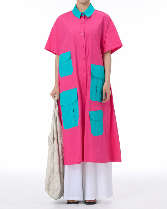 Pre-order Colour-Blocked Utility Dress with Multiple Pockets