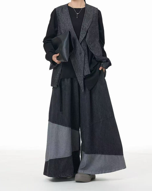 Color-Block Patchwork Denim Pants