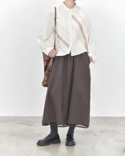 Long-Sleeve Shirt with Artistic Embroidery & Diagonal Fabric Insert