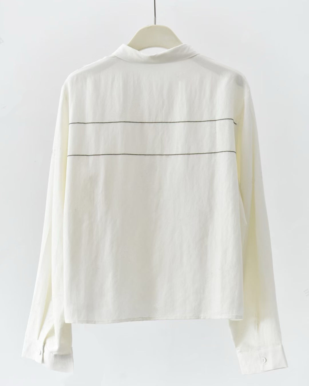 Long-Sleeve Shirt with Artistic Embroidery & Diagonal Fabric Insert