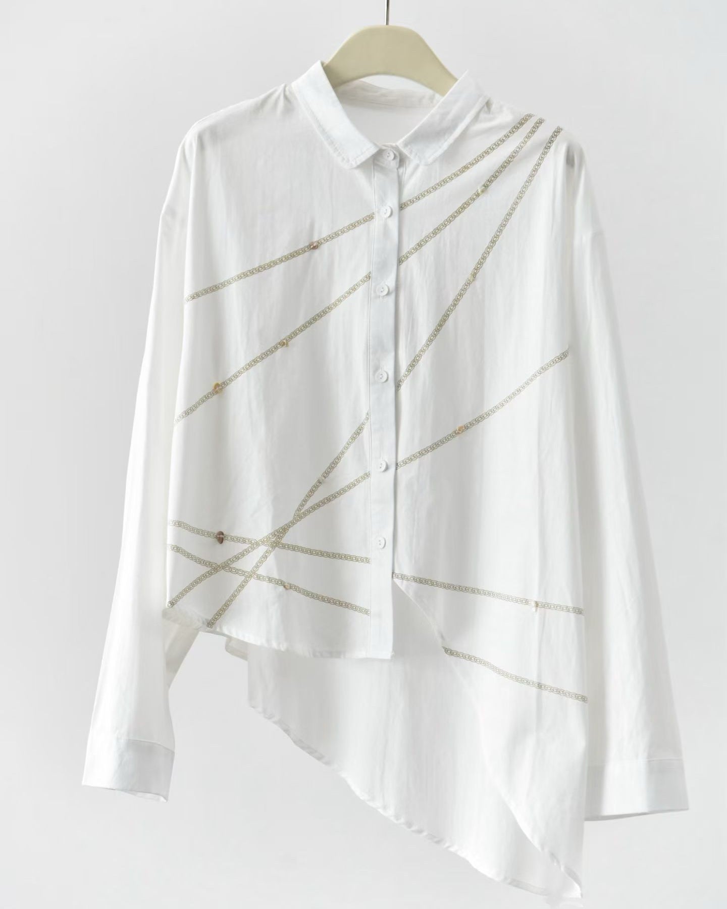 Chain Print Shirt with Stone Embellishments