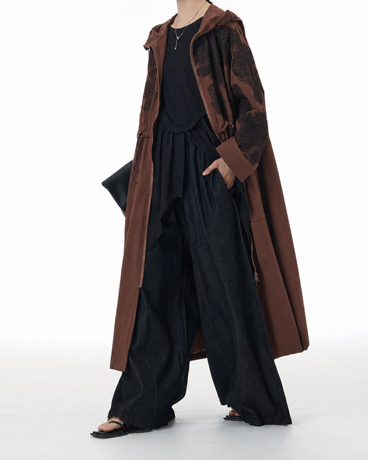 Hooded Jacket with Embroidered Lace Appliqué