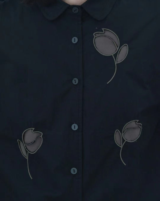 Tulip Embroidered Padded Shirt Jacket