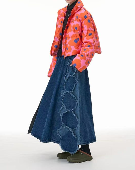 Floral Print Cropped Puffer Jacket