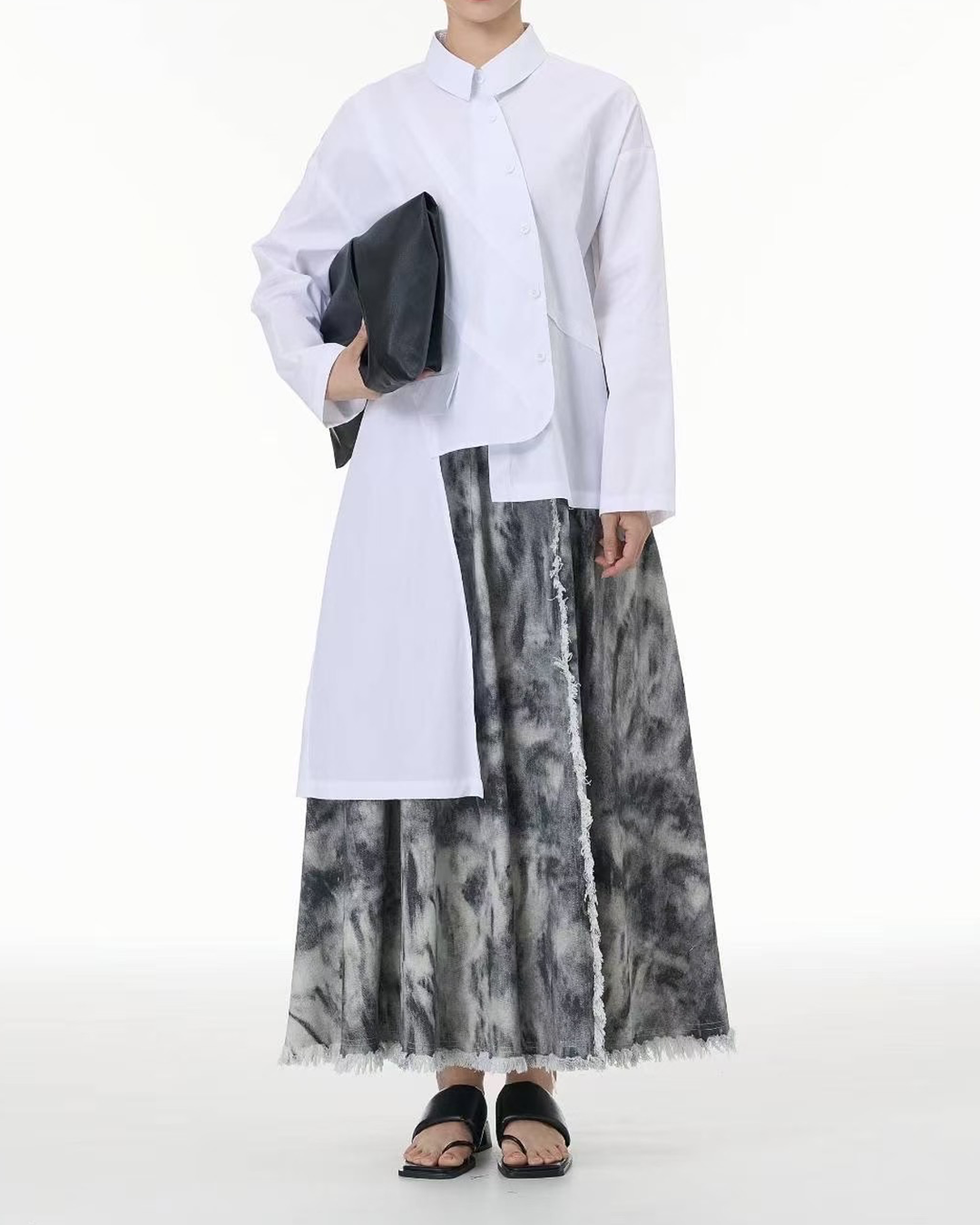 Asymmetric Hemline Long Sleeves Cotton Shirt