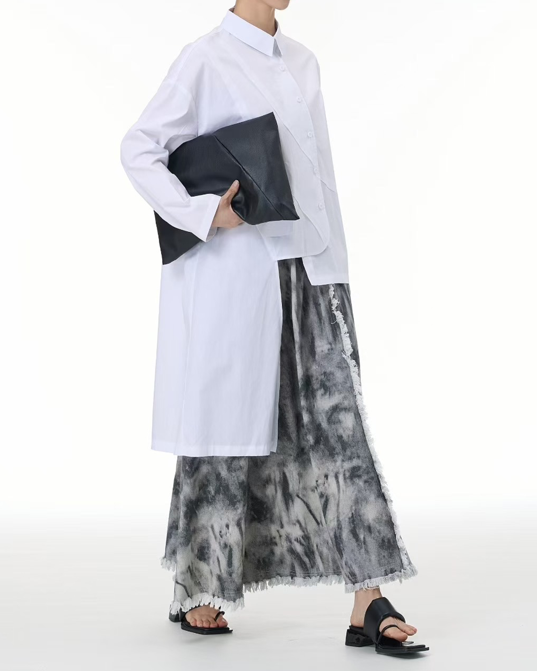 Asymmetric Hemline Long Sleeves Cotton Shirt