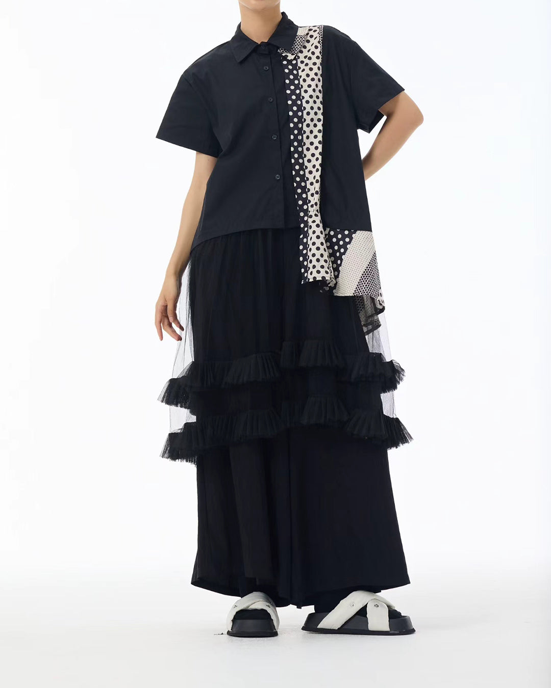 Dot Mesh Layered Patchworks Long Top