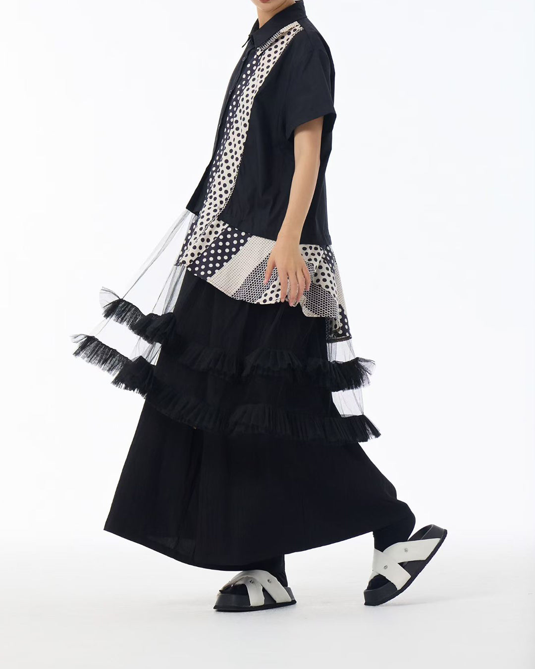 Dot Mesh Layered Patchworks Long Top