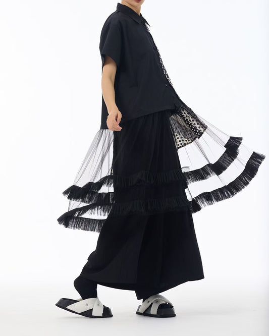 Dot Mesh Layered Patchworks Long Top