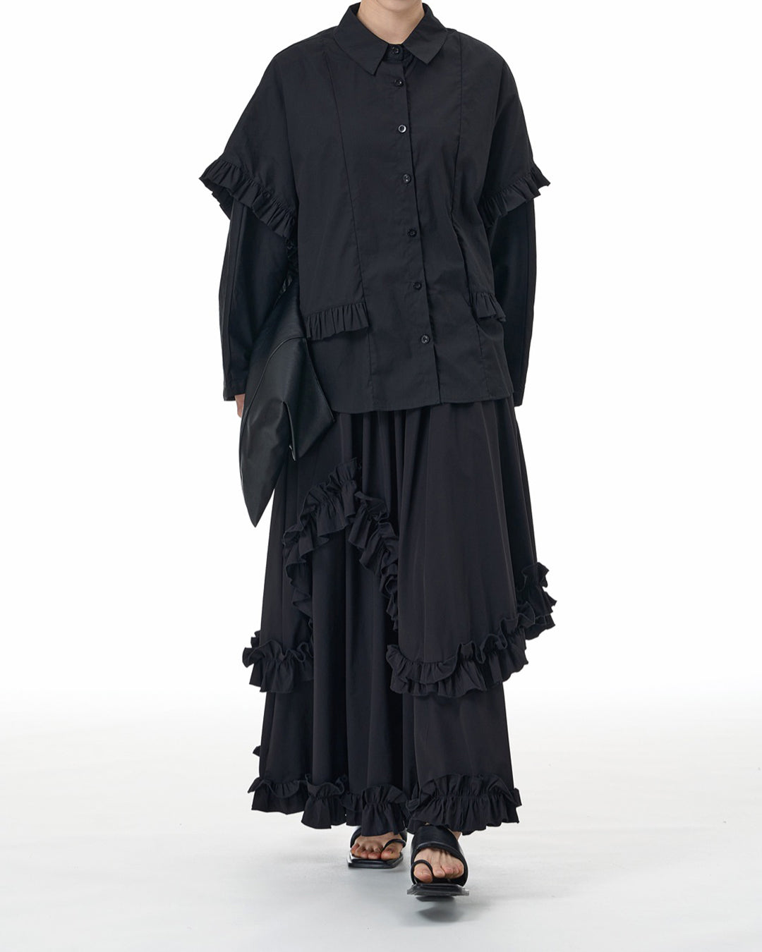 Elaborate Layered Ruffle-Hem Skirt