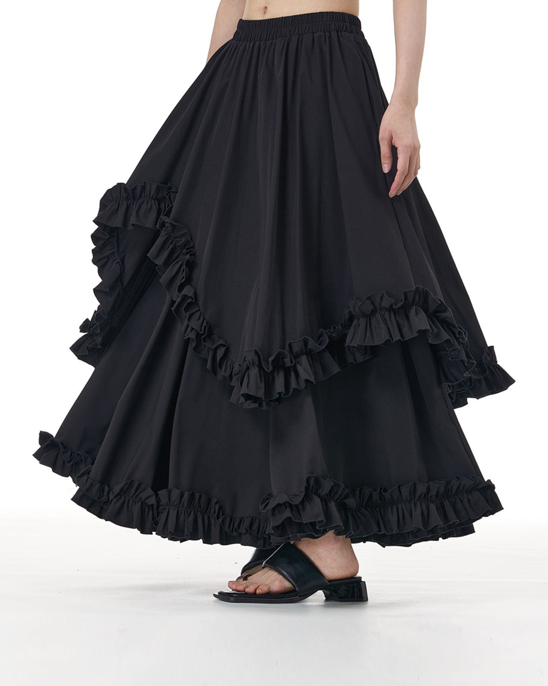 Elaborate Layered Ruffle-Hem Skirt
