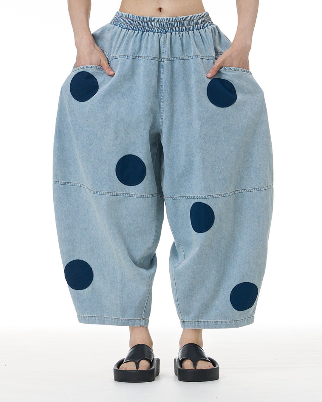 Polka Dot Collage Denim Pants