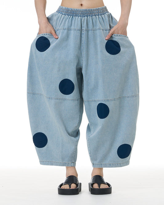 Polka Dot Collage Denim Pants