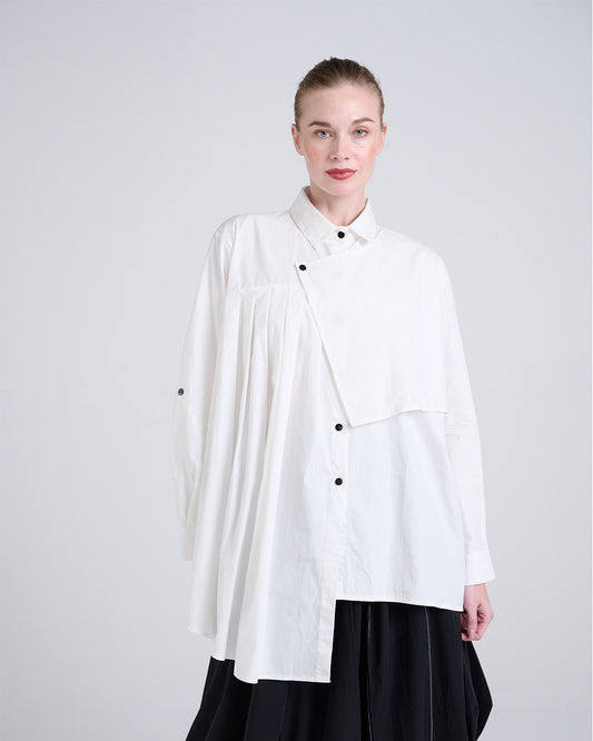 Asymmetric Long Sleeve Shirt with Draped Front Panel also available in Black
