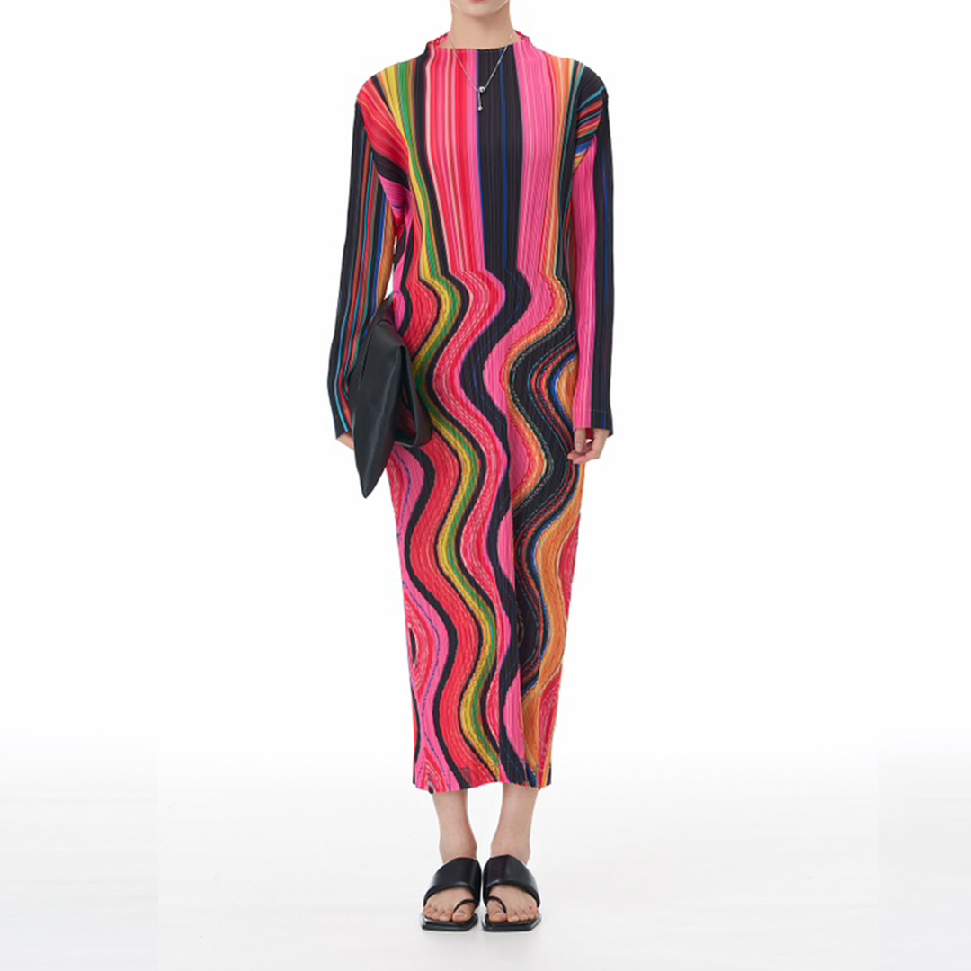 Colorful Brushstroke Print Pleated FabricDress