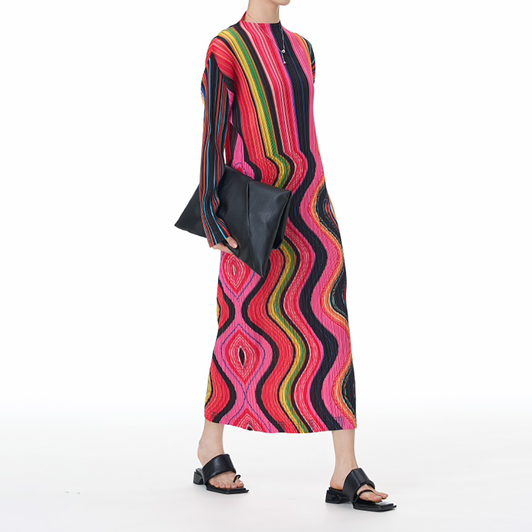 Colorful Brushstroke Print Pleated FabricDress