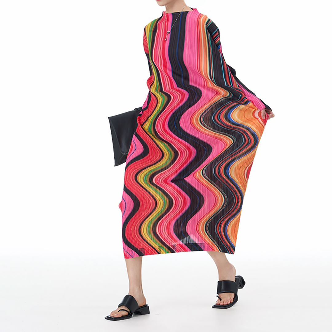 Colorful Brushstroke Print Pleated FabricDress