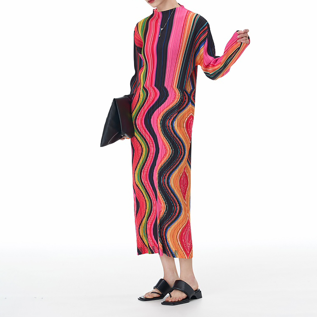 Colorful Brushstroke Print Pleated FabricDress