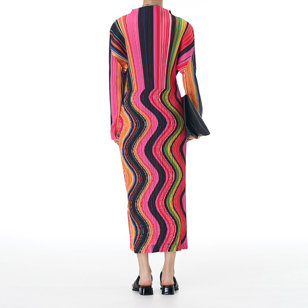 Colorful Brushstroke Print Pleated FabricDress