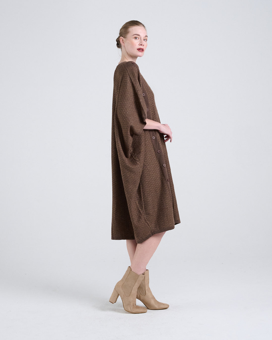 Wool Blend Buttons Deco Short-sleeves Oversize Dress