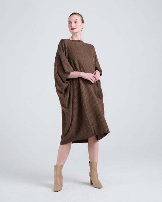 Wool Blend Buttons Deco Short-sleeves Oversize Dress