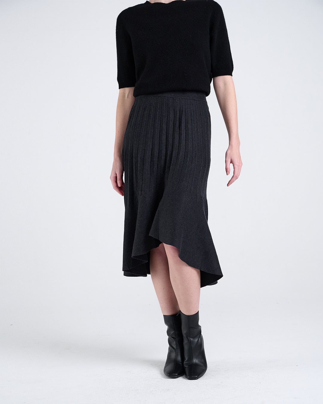 Wool Blend Ruffled Hem Mermaid Mini Skirt