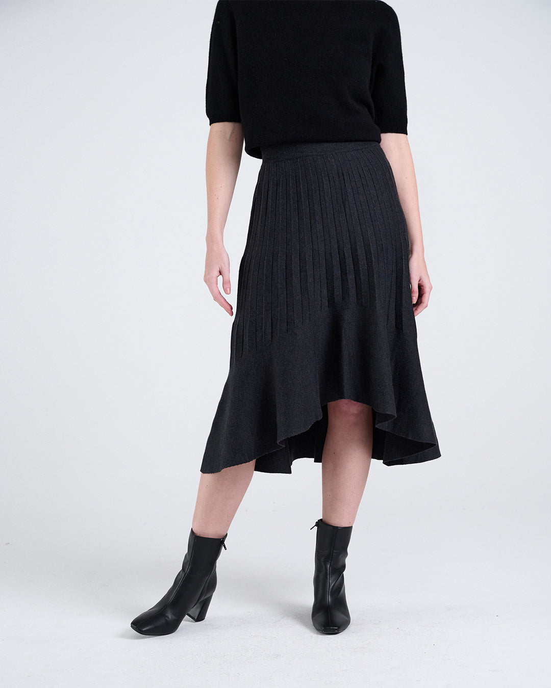 Wool Blend Ruffled Hem Mermaid Mini Skirt