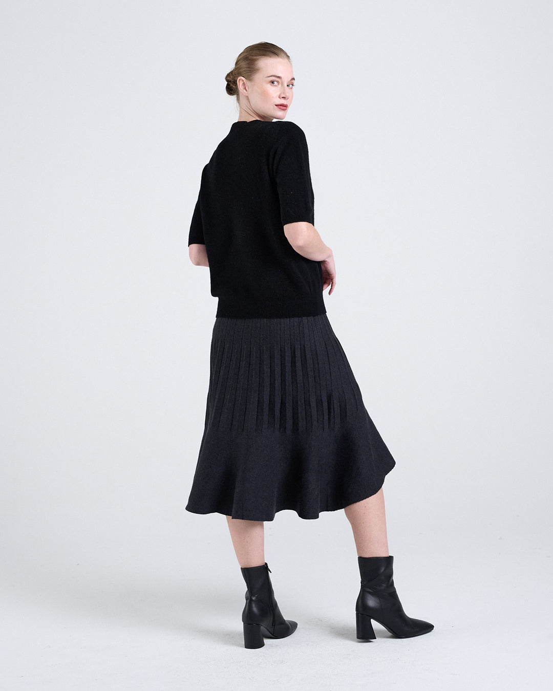 Wool Blend Ruffled Hem Mermaid Mini Skirt