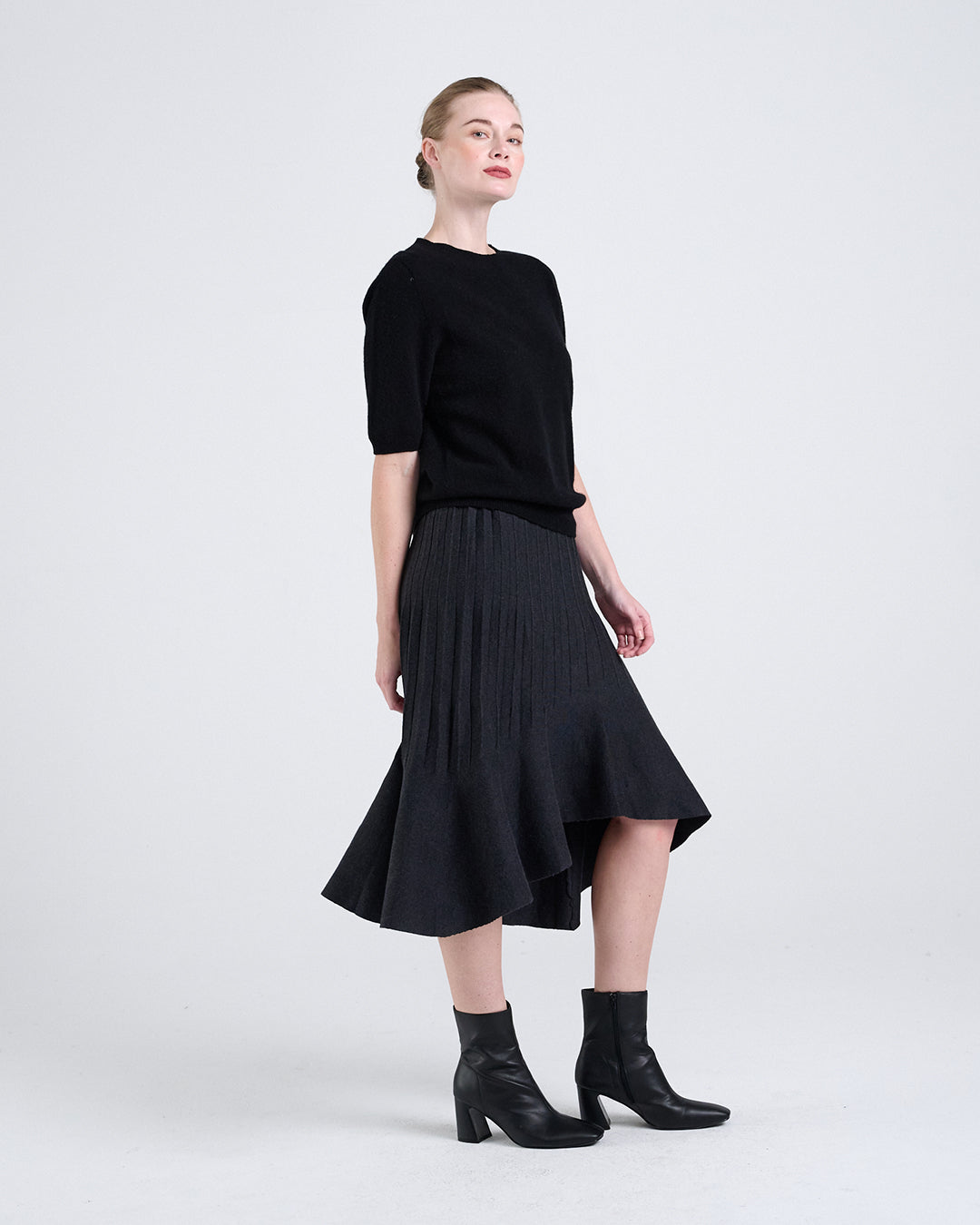 Wool Blend Ruffled Hem Mermaid Mini Skirt