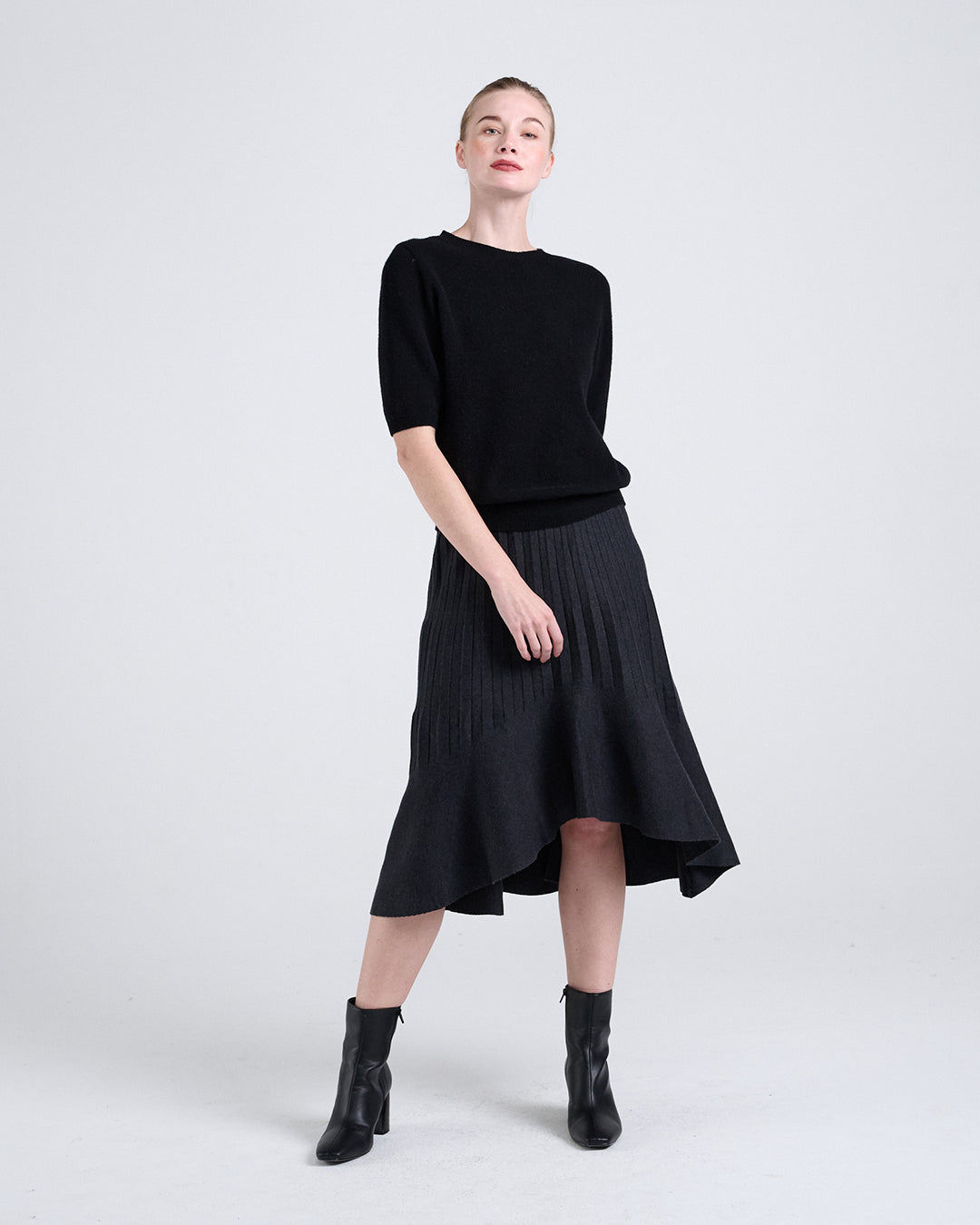 Wool Blend Ruffled Hem Mermaid Mini Skirt