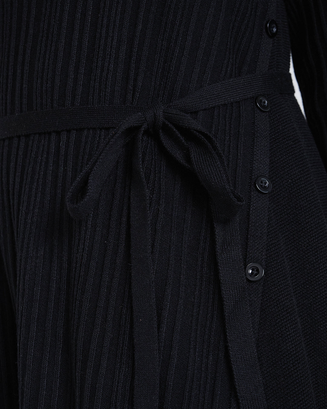Wool Blend Wide Rib Knit Long Sleeve Dress with Belted Waist