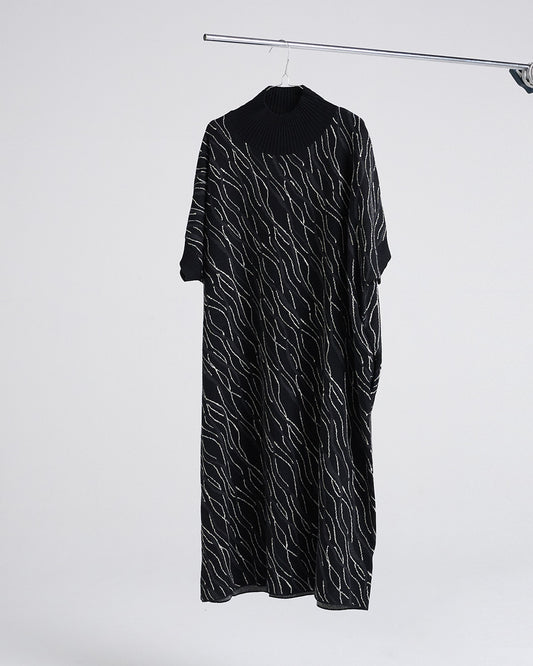 Wool Blend Abstract Pattern Short Sleeves Knit Dress