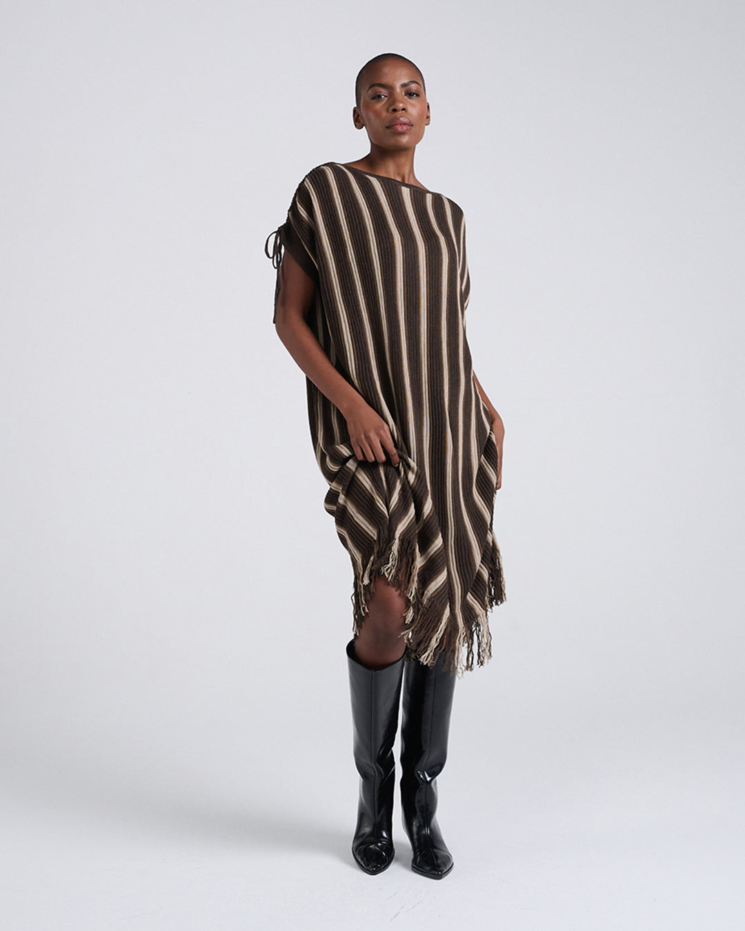 Sways with every step-Wool Blend Drawstrings Short Sleeves Dress
