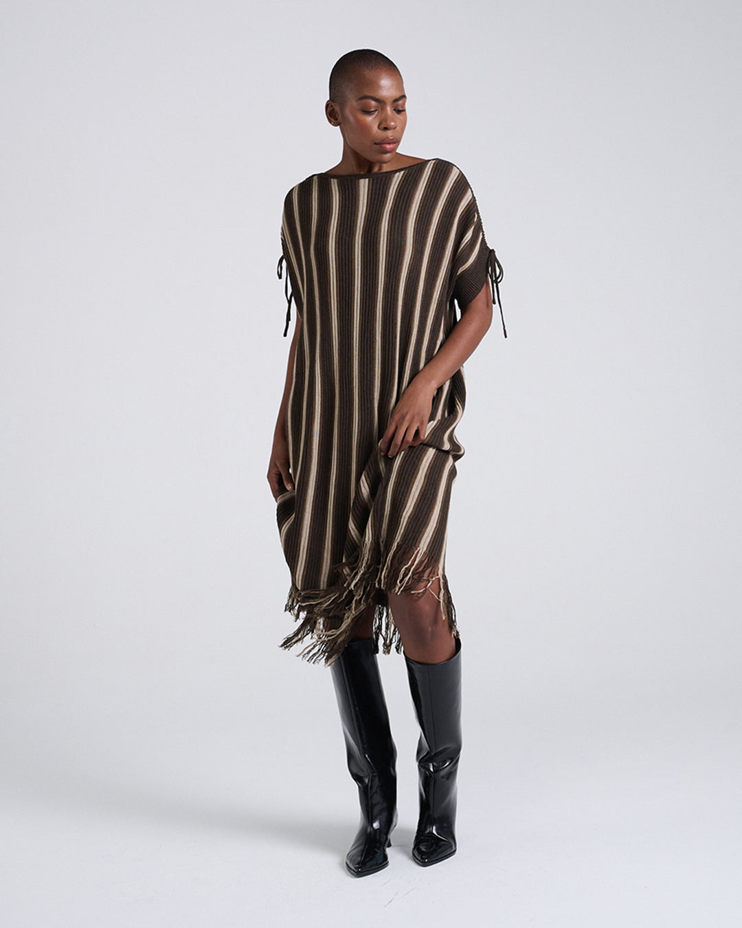 Sways with every step-Wool Blend Drawstrings Short Sleeves Dress