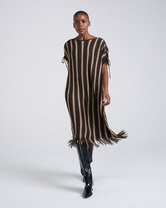 Sways with every step-Wool Blend Drawstrings Short Sleeves Dress