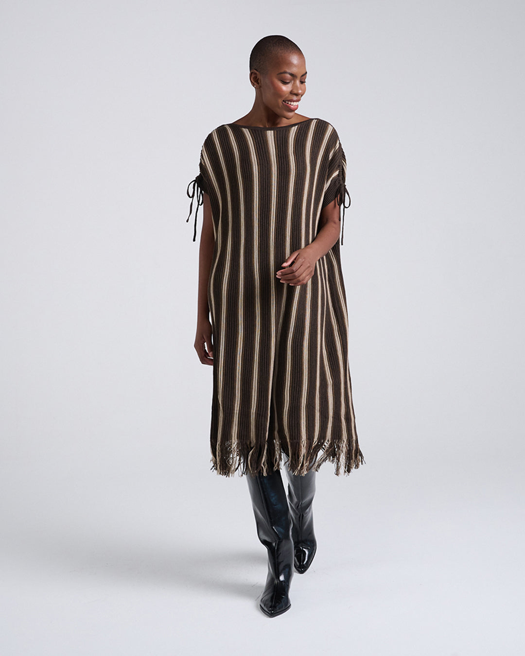 Sways with every step-Wool Blend Drawstrings Short Sleeves Dress