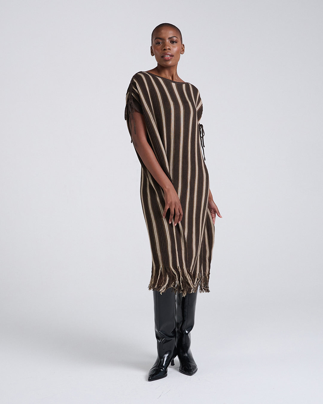 Sways with every step-Wool Blend Drawstrings Short Sleeves Dress