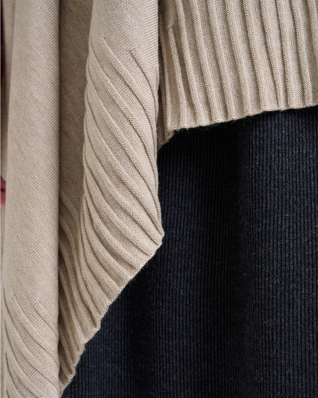 Wool Blend Cowl Neckline Top with Sculptural Hem and Textured Finish