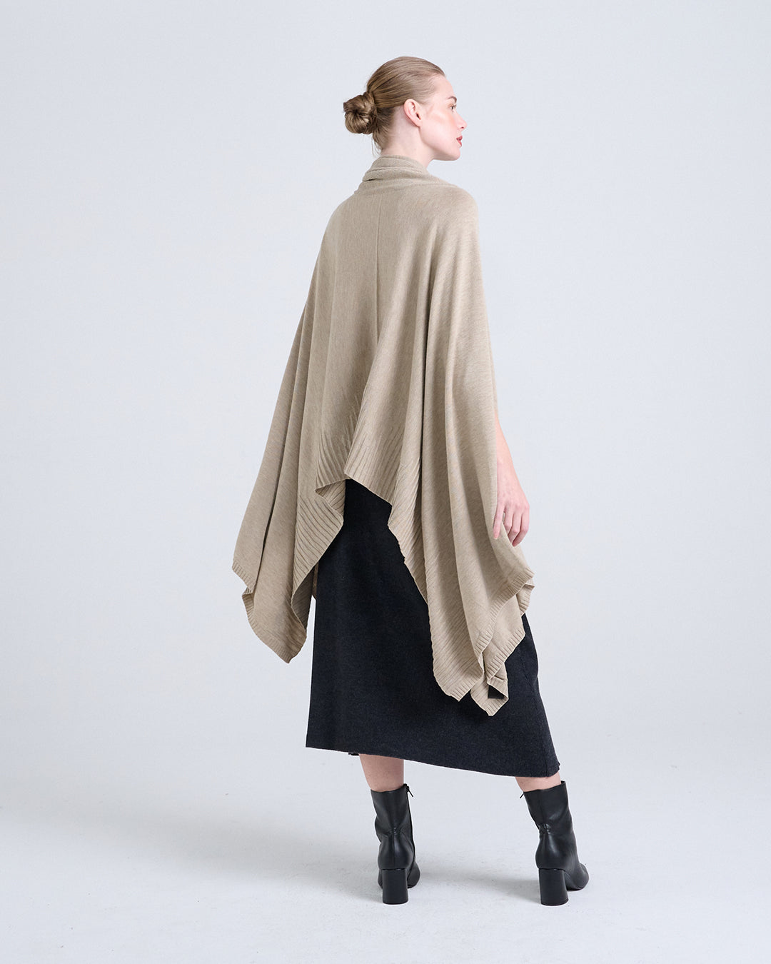 Wool Blend Cowl Neckline Top with Sculptural Hem and Textured Finish