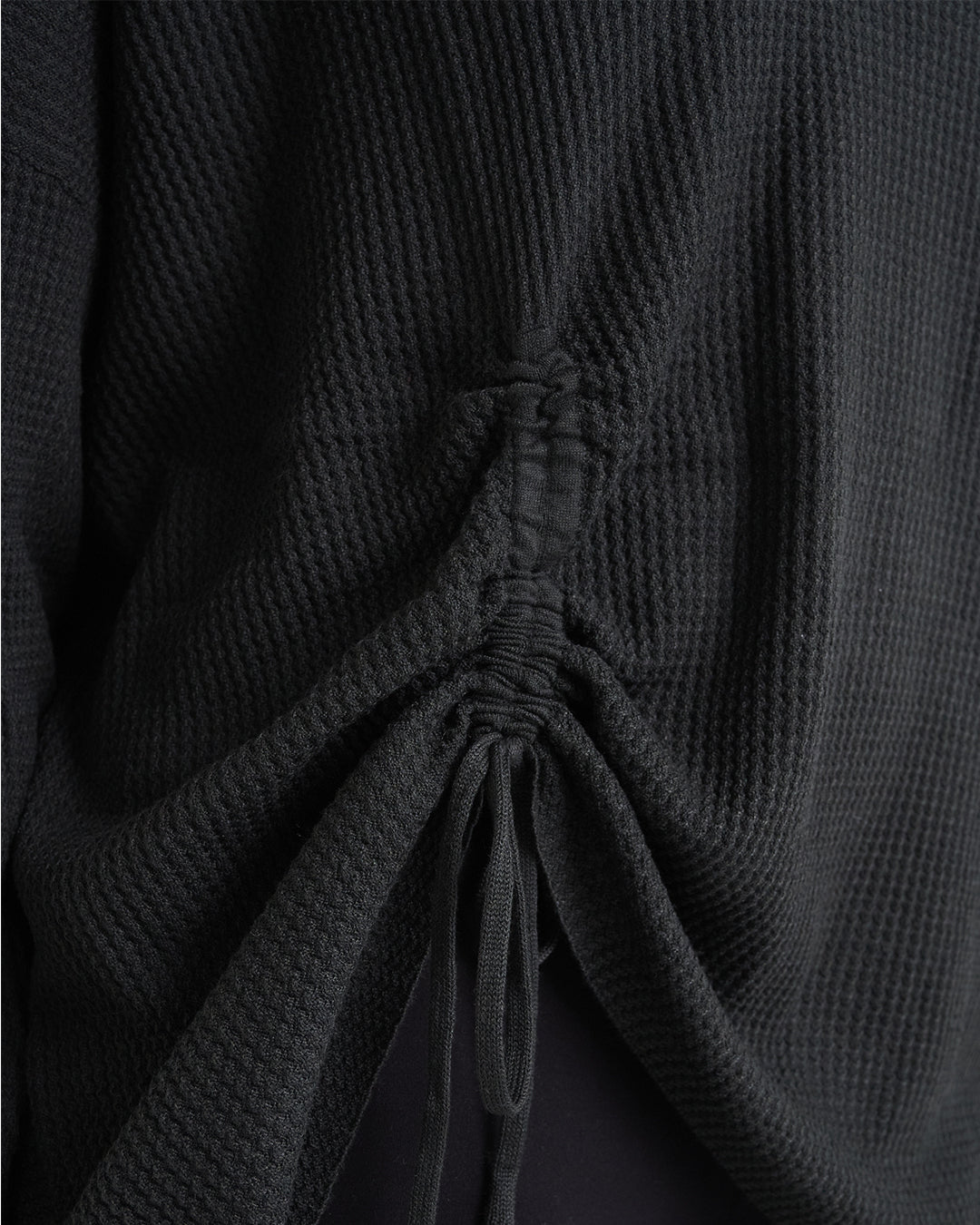 Wool Blend Long Sleeve Top with One-Side Drawstring Hem