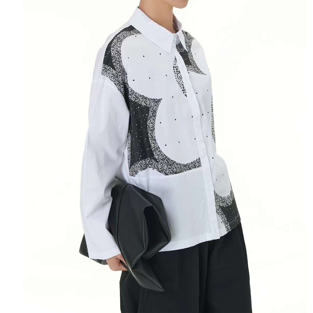 Artistic Big Flower Print Long Sleeves Shirt