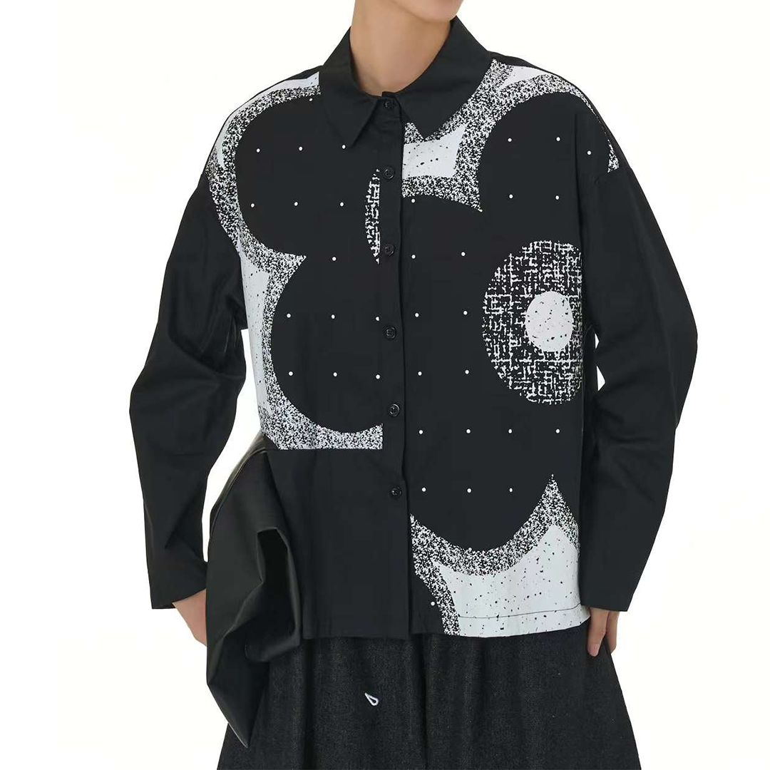 Artistic Big Flower Print Long Sleeves Shirt