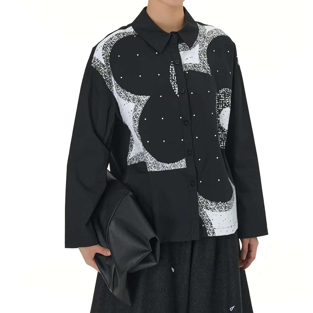 Artistic Big Flower Print Long Sleeves Shirt