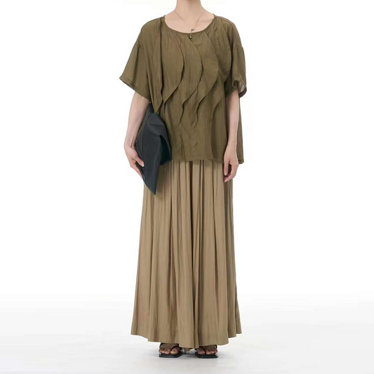 Front Multi Pieces Design Texture Fabrics Short Sleeves Top