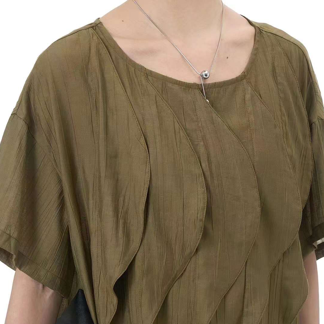 Front Multi Pieces Design Texture Fabrics Short Sleeves Top