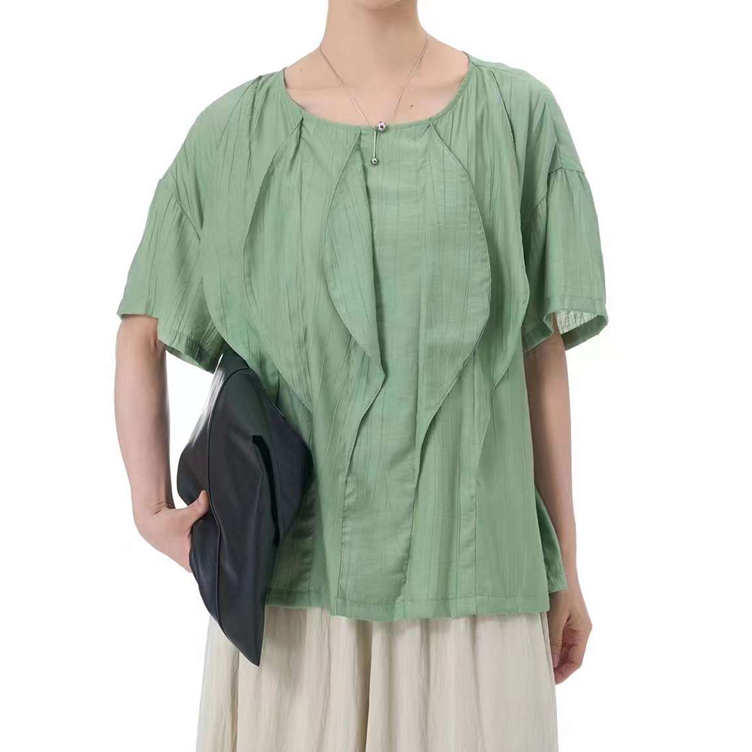 Front Multi Pieces Design Texture Fabrics Short Sleeves Top
