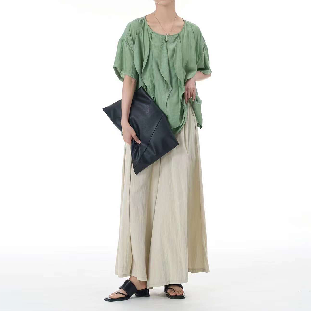 Front Multi Pieces Design Texture Fabrics Short Sleeves Top