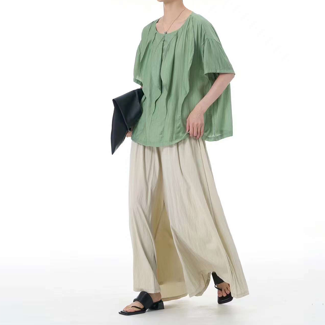 Front Multi Pieces Design Texture Fabrics Short Sleeves Top