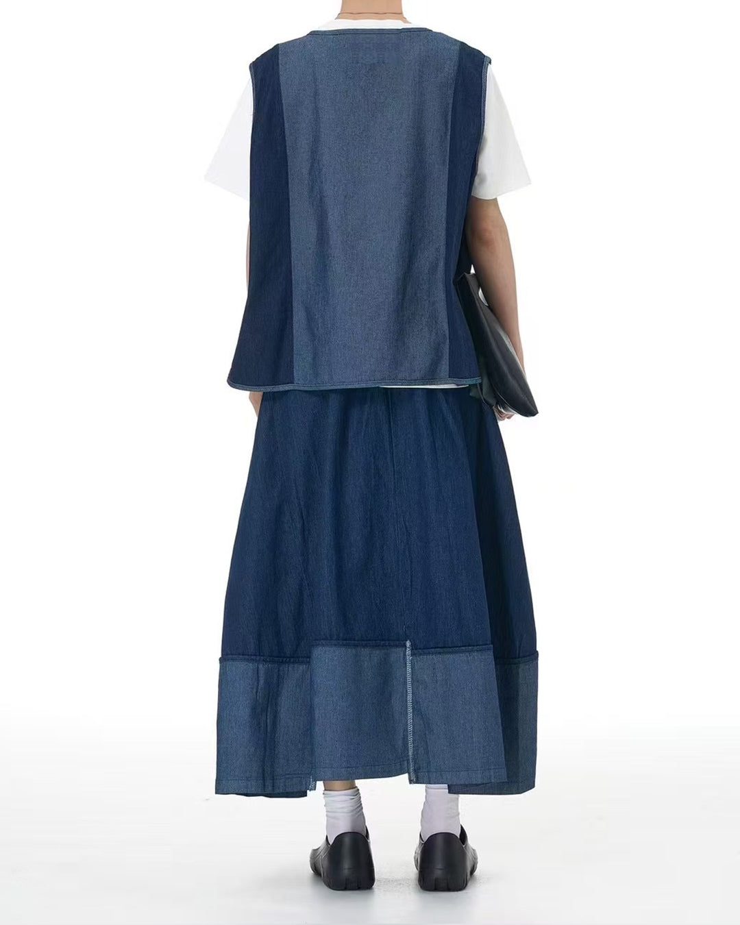 Denim Patchwork Midi Skirt