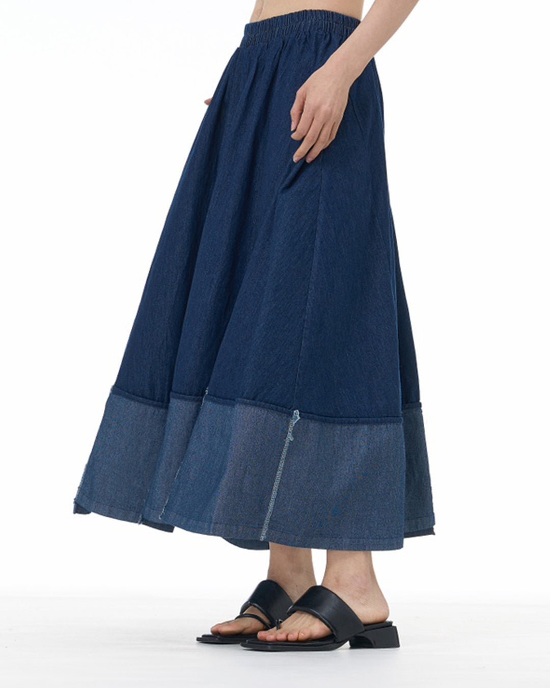 Denim Patchwork Midi Skirt